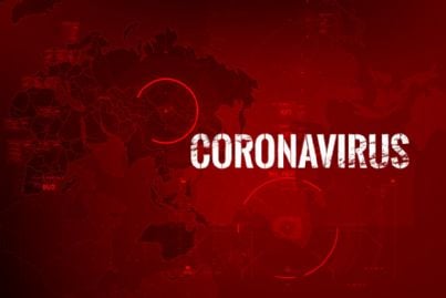 coronavirus con sfondo rosso e cerchi